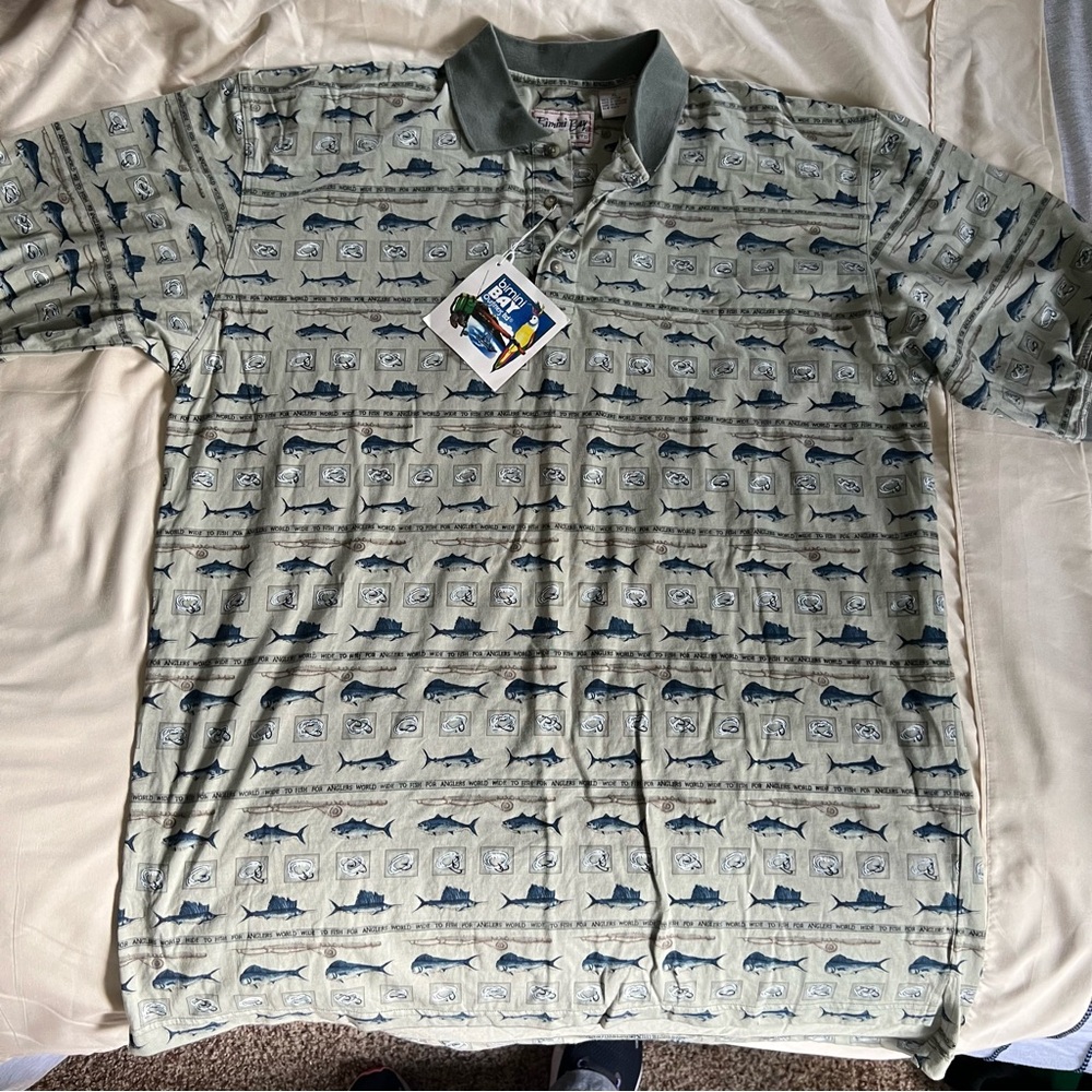 NWT Bimini Bay Men's Green Fish Patterned Shirt Size XL